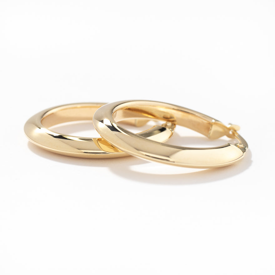 3x25mm Oval Knife Edge Hoop Earrings in 10K Yellow Gold