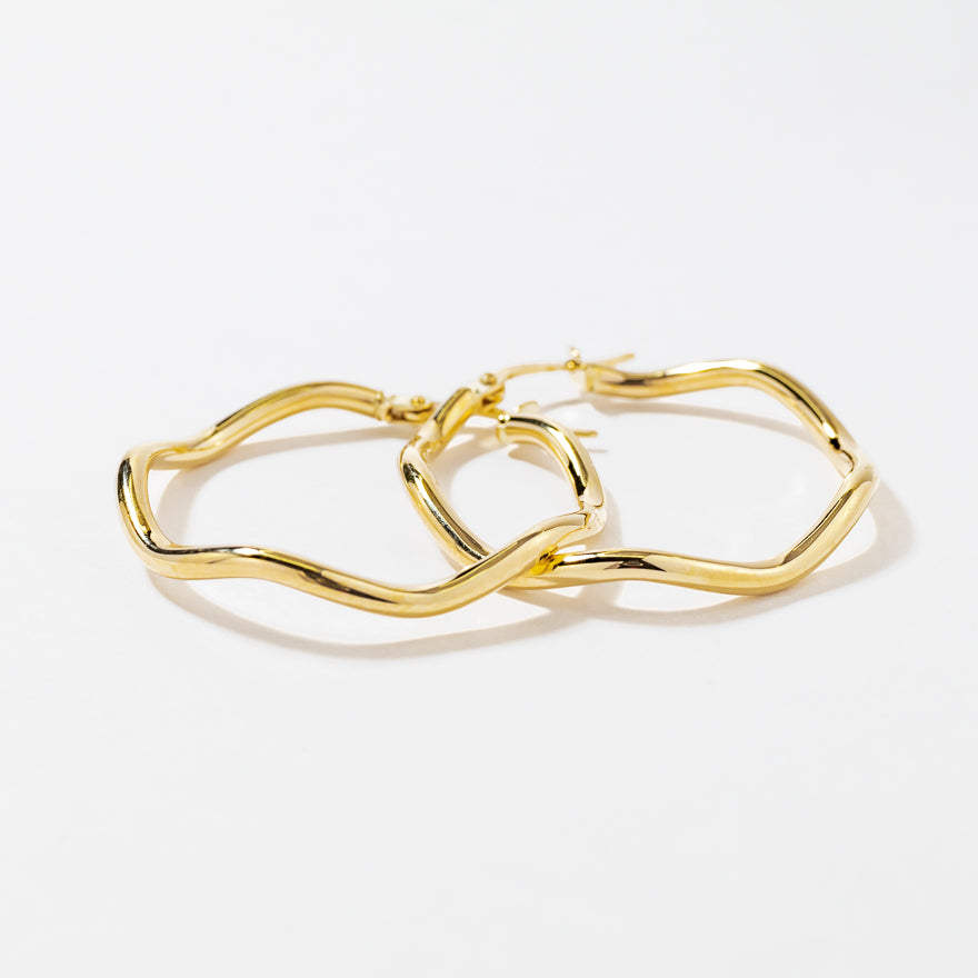 Wavy Hoop Earrings in 10K Yellow Gold