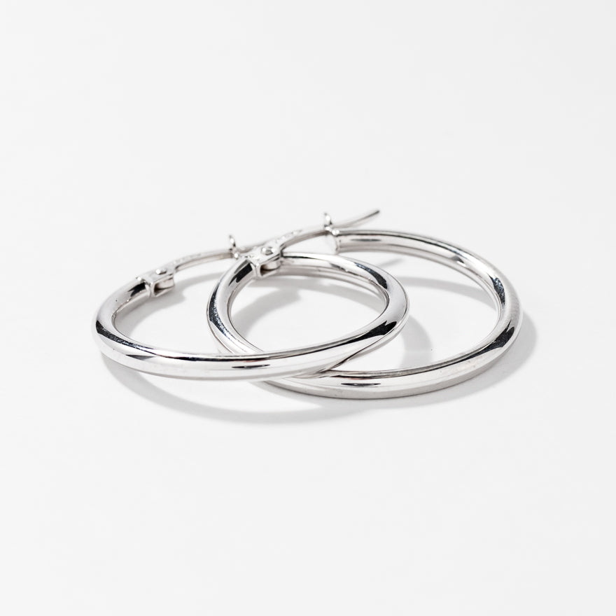 2x24mm Tube Hoop Earrings in 10K White Gold