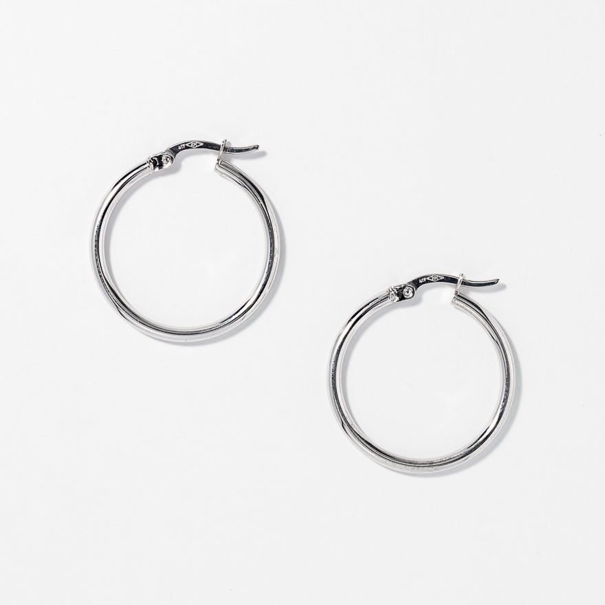 2x24mm Tube Hoop Earrings in 10K White Gold