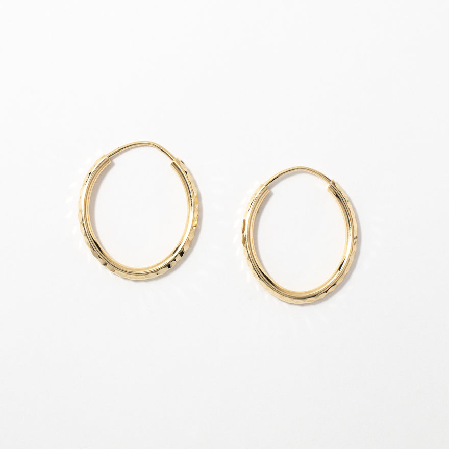 2x25mm Oval Sleeper Hoop Earrings in 10K Yellow Gold