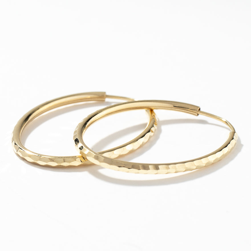 2x30mm Diamond Cut Oval Sleeper Hoop Earrings in 10K Yellow Gold