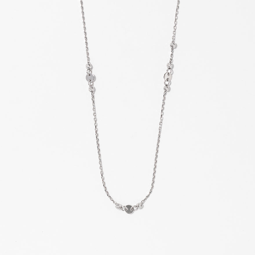 Diamond Cut Ball Necklace in 10K White Gold