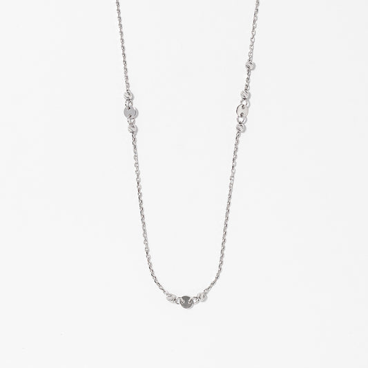 Diamond Cut Ball Necklace in 10K White Gold