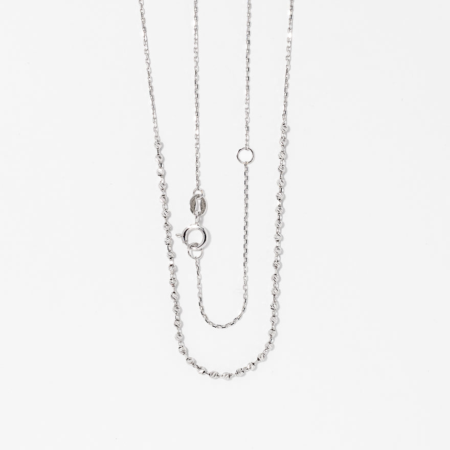 Diamond Cut Bead Necklace in 10K White Gold