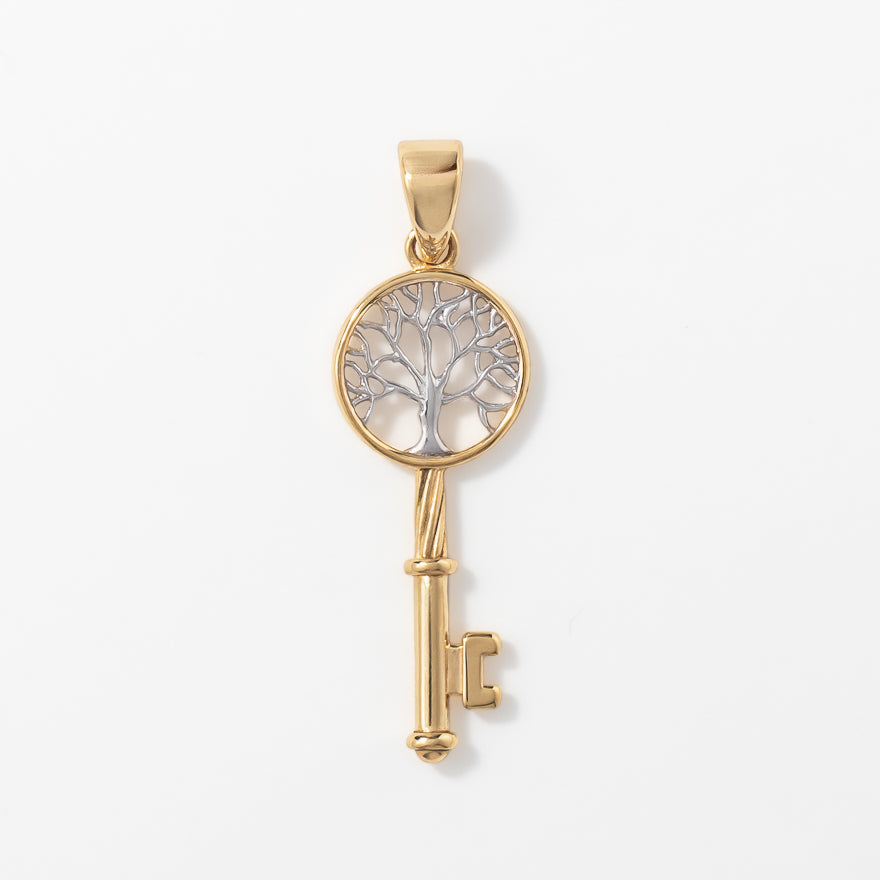 Family Tree Key Pendant in 10K Yellow and White Gold