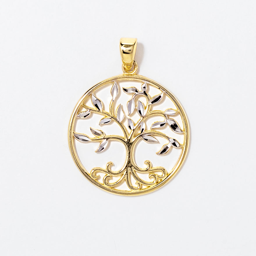 Family Tree Pendant in 10K Yellow and White Gold