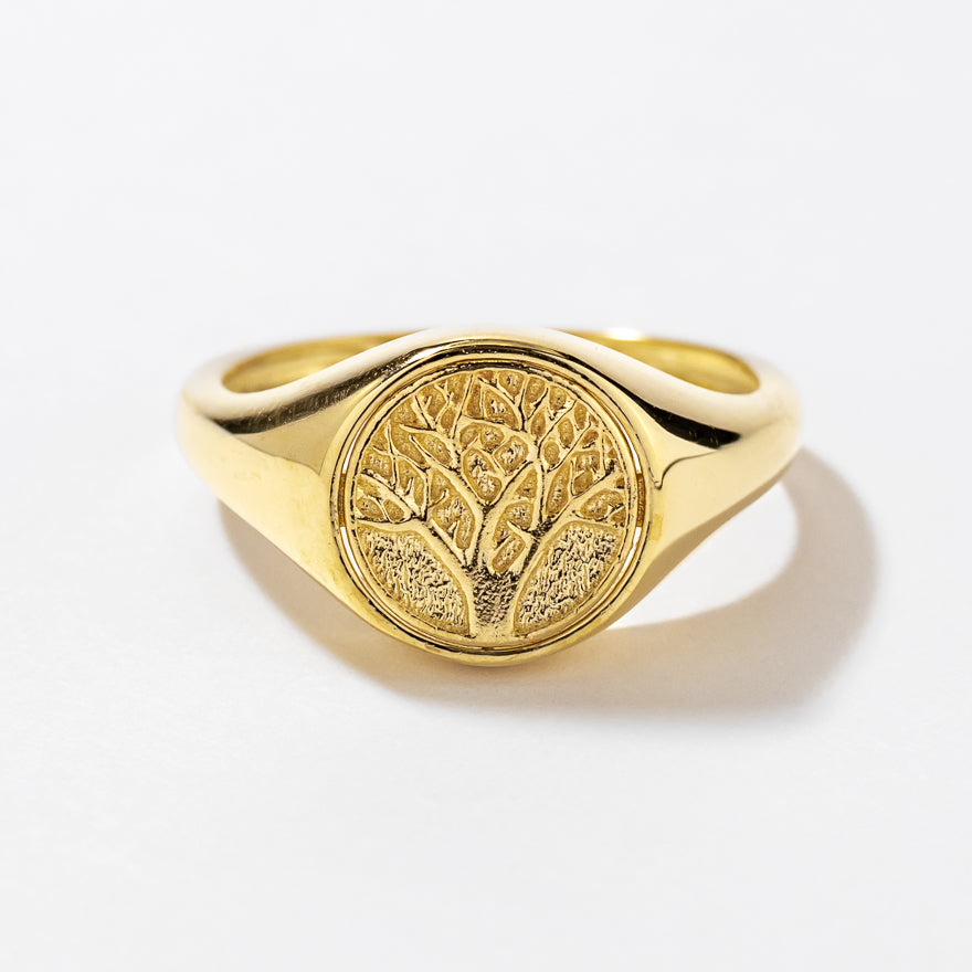 Tree Signet Ring in 10K Yellow Gold