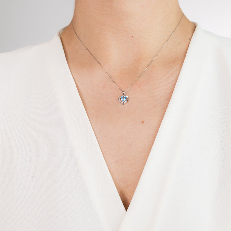 Heart Shaped Blue Topaz Necklace in 10K White Gold