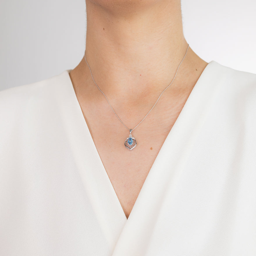 Blue Topaz Necklace in 10K White Gold