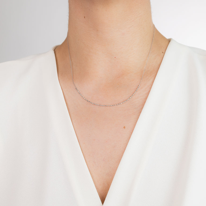 Diamond Cut Bead Necklace in 10K White Gold