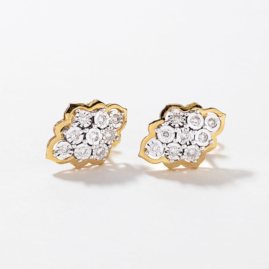 Diamond Cluster Stud Earrings in 10K Yellow and White Gold (0.32 ct tw)