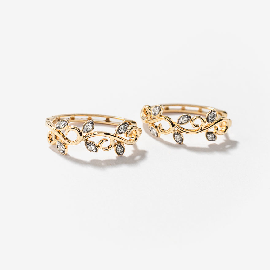 Diamond Cluster Hoop Earrings in 10K Yellow Gold (0.16 ct tw)