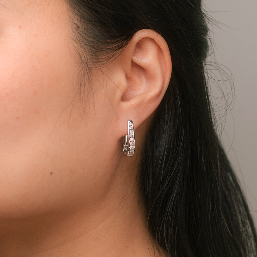 Channel-Set Diamond J-Hoop Earrings in 10K White Gold (0.75 ct tw)