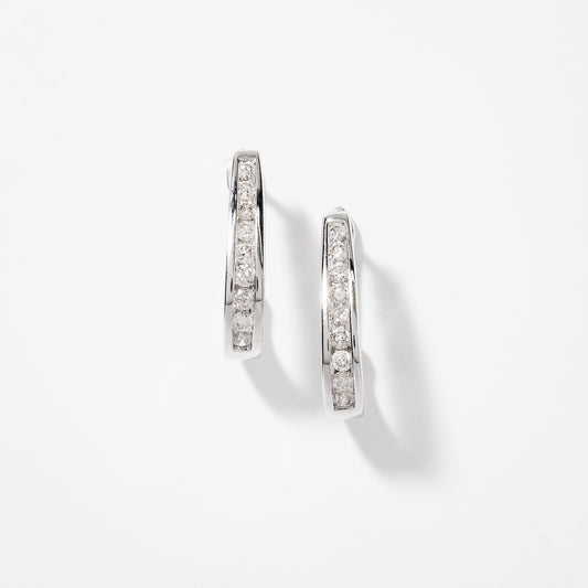 Channel-Set Diamond J-Hoop Earrings in 10K White Gold (0.75 ct tw)