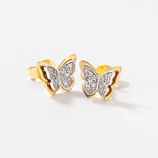 Diamond Butterfly Earrings in 10K Yellow and White Gold (0.13 ct tw)