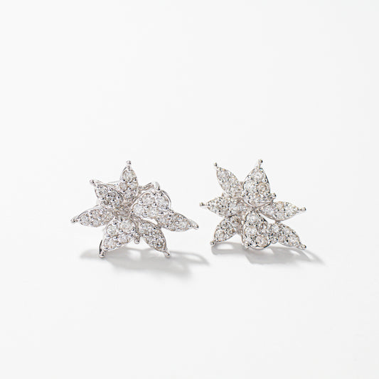 Diamond Cluster Earrings in 10K White Gold (1.43 ct tw)