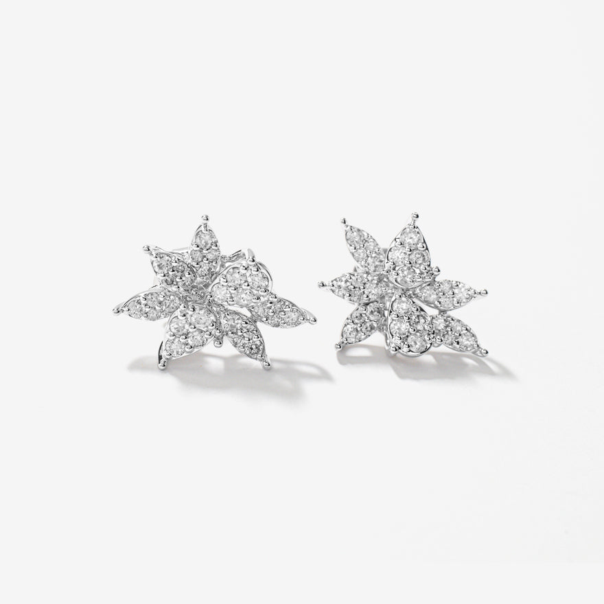 Diamond Cluster Earrings in 10K White Gold (1.43 ct tw)