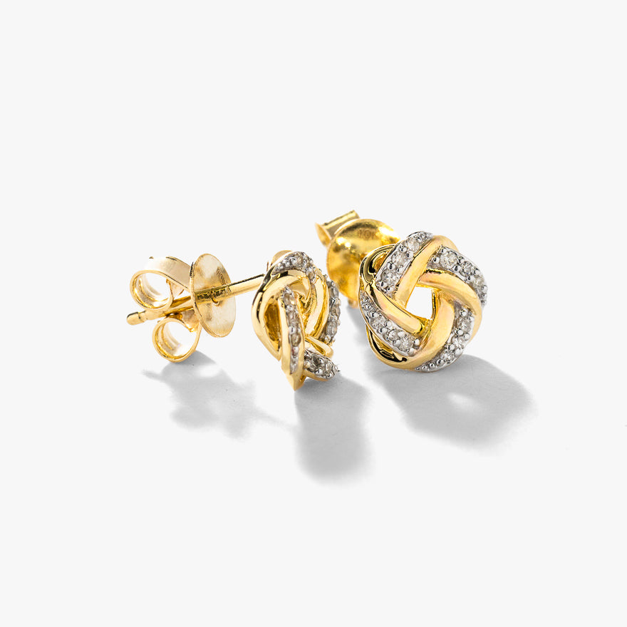Diamond Love Knot Stud Earrings in 10K Yellow Gold (0.13 ct tw)