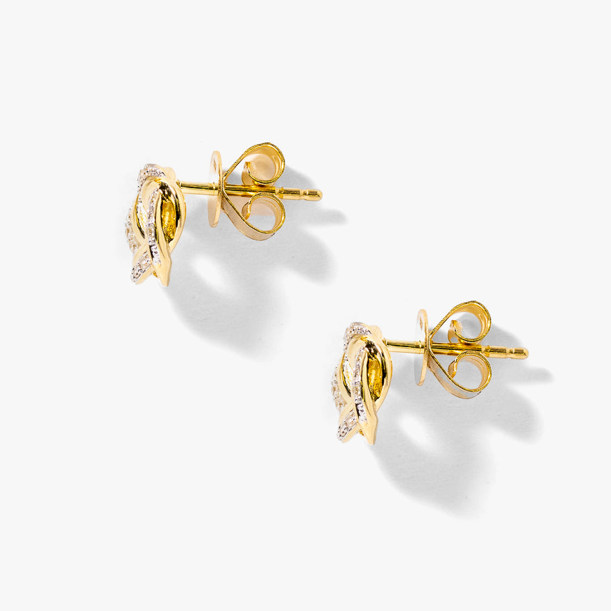 Diamond Love Knot Stud Earrings in 10K Yellow Gold (0.13 ct tw)