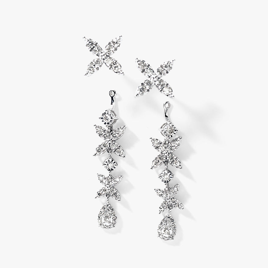 Multi-Look Diamond Cluster Earrings in 10K White Gold (1.00 ct tw)