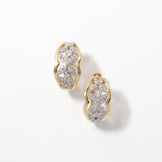 Diamond Cluster Marquise Flower Earrings in 10K Yellow and White Gold (0.50 ct tw)