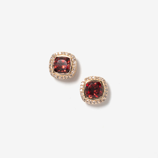 Cushion Cut Garnet Earrings in 10K Yellow Gold