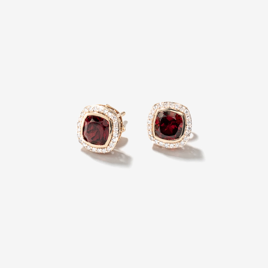 Cushion Cut Garnet Earrings in 10K Yellow Gold