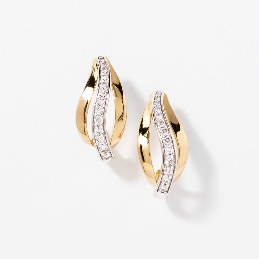 Wavy Diamond Cluster Earrings in 10K Yellow and White Gold (0.40 ct tw