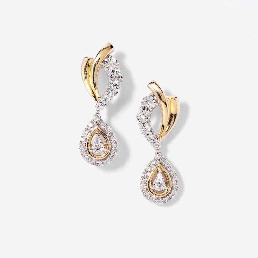 Diamond Cluster Dangle Earrings in 10K Yellow and White Gold (0.33 ct