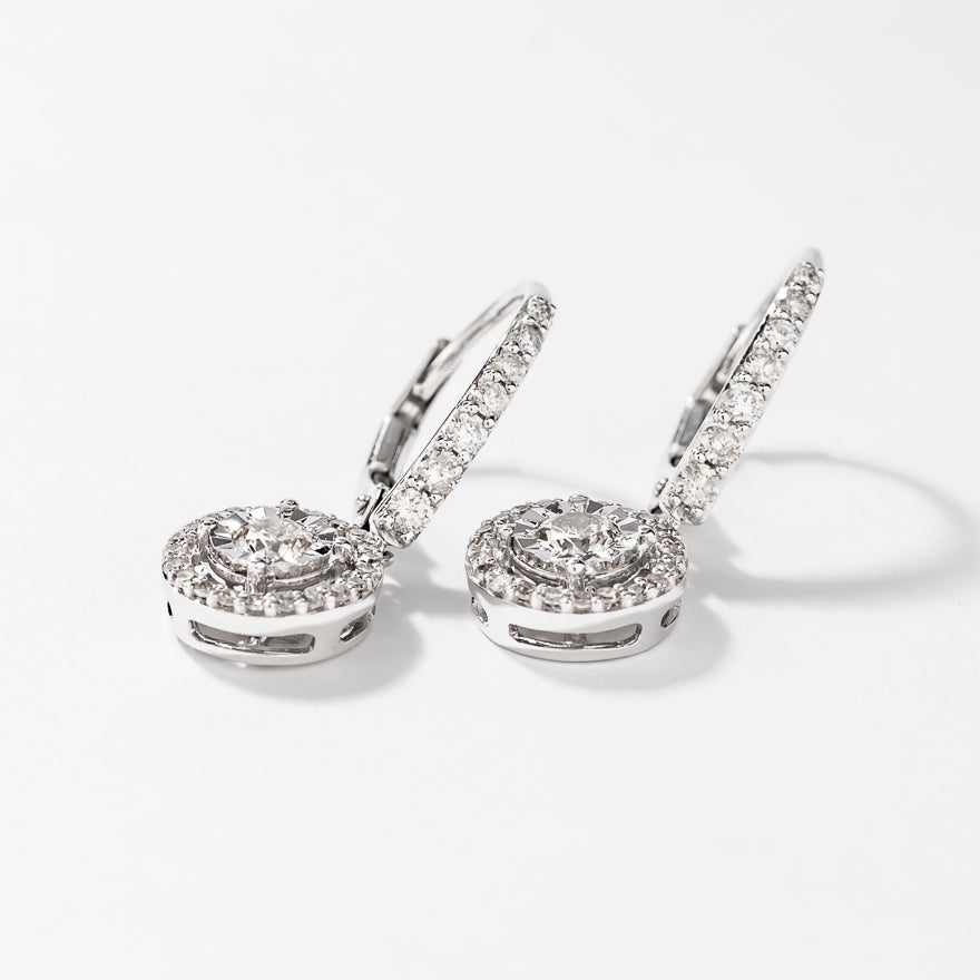 Diamond Halo Hoop Earrings in 10K White Gold (0.66 ct tw)