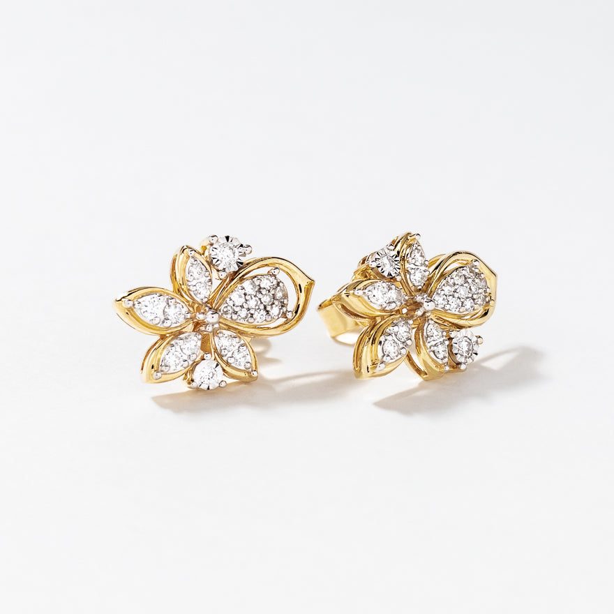 Diamond Cluster Stud Earrings in 10K Yellow and White Gold (0.40 ct tw