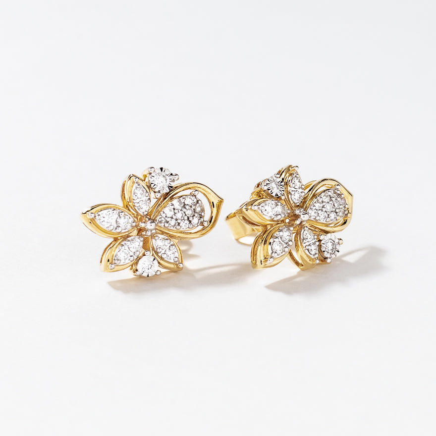Diamond Cluster Stud Earrings in 10K Yellow and White Gold (0.40 ct tw)