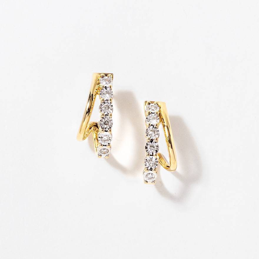 Diamond Cluster Hook Earrings in 10K Yellow and White Gold (0.30 ct tw)