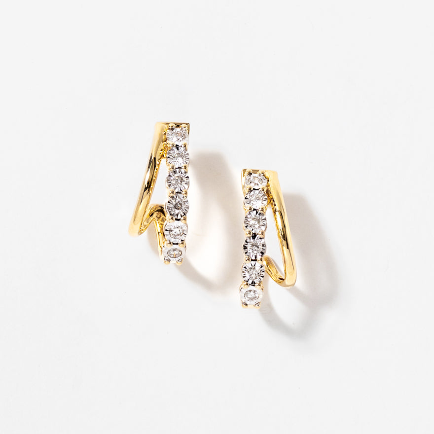 Diamond Cluster Hook Earrings in 10K Yellow and White Gold (0.30 ct tw