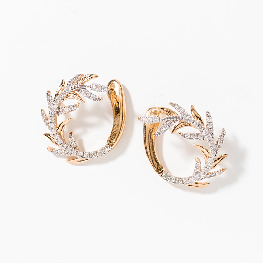 Diamond Leaf Earrings in 10K Yellow Gold (0.50 ct tw)