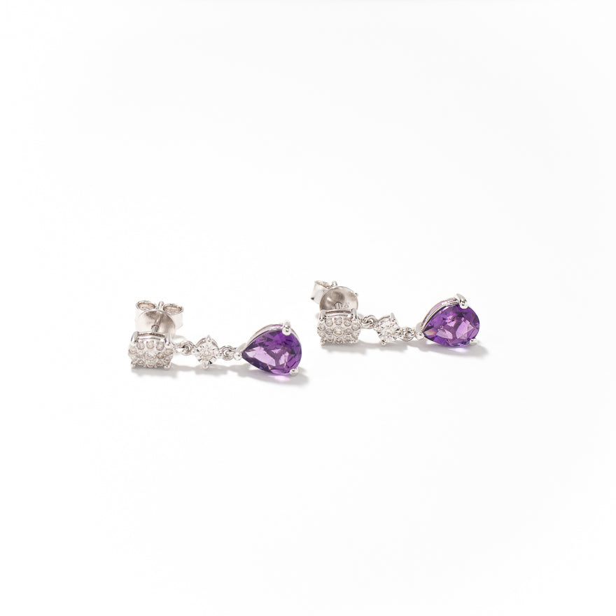 Amethyst Dangle Earrings with Diamond Accents in 10K White Gold