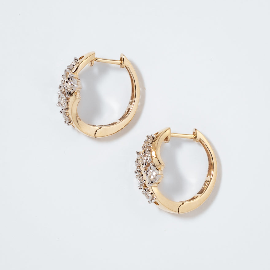 Diamond Cluster Hoop Earrings in 10K Yellow and White Gold (0.50 ct tw)