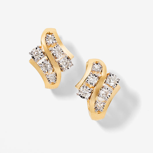 Diamond Cluster Hoop Earrings in 10K Yellow and White Gold (0.50 ct tw)