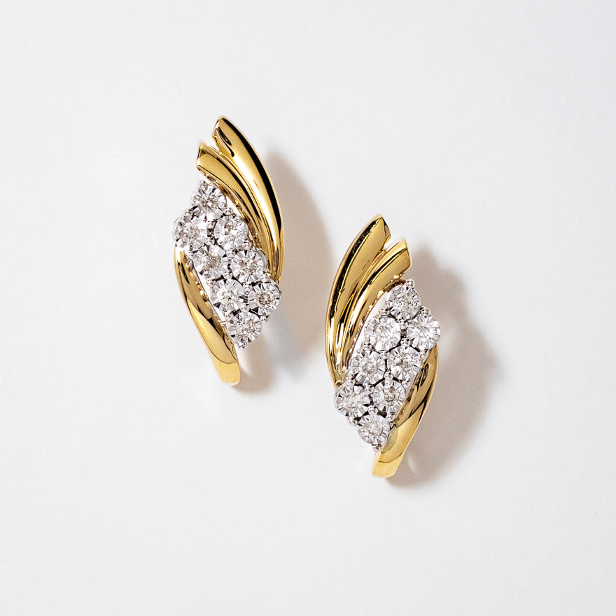 Diamond Cluster Earrings in 10K Yellow and White Gold (0.25 ct tw)