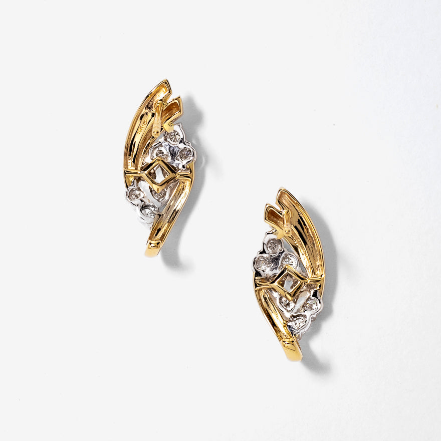 Diamond Cluster Earrings in 10K Yellow and White Gold (0.25 ct tw)