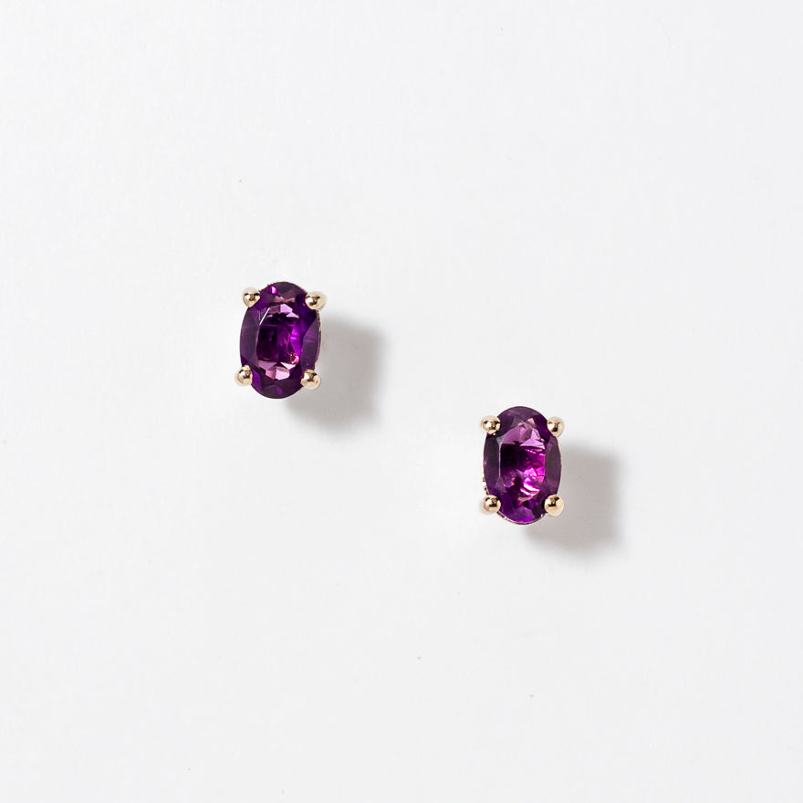 Amethyst Earrings Diamond Leaf in 10K Yellow Gold