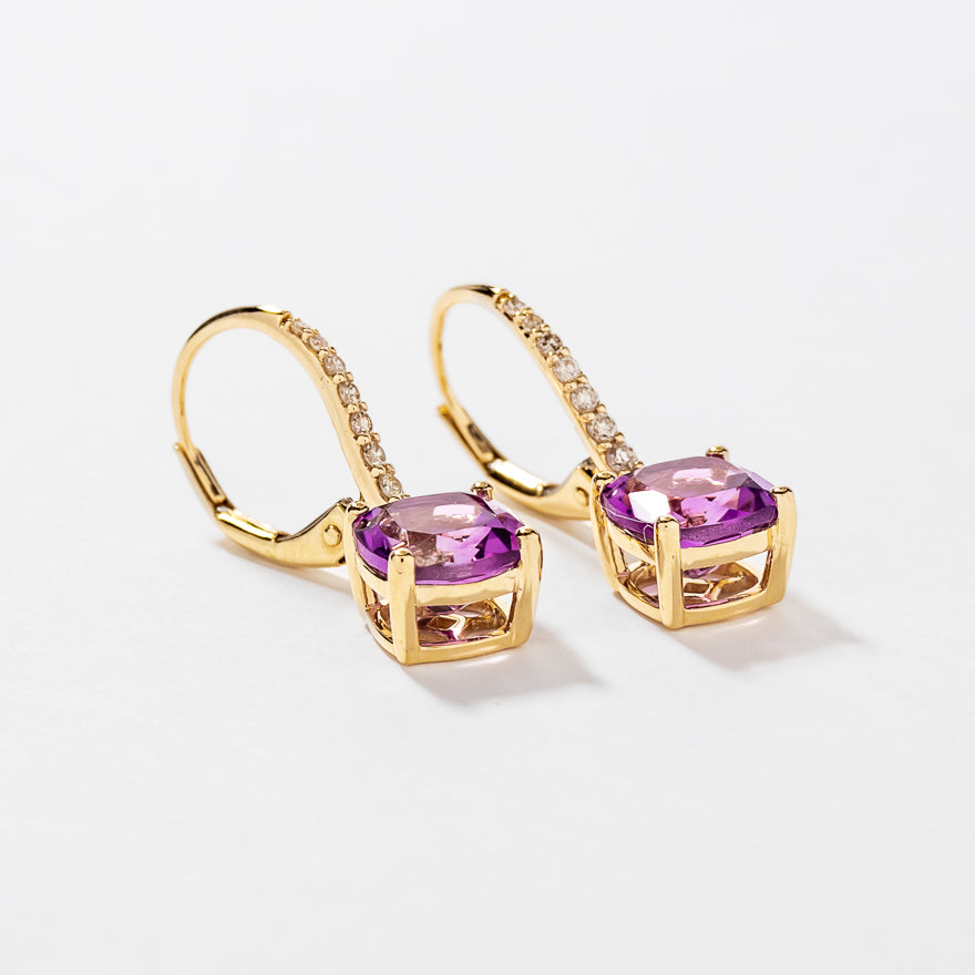 Amethyst Earrings with Diamond Accents in 10K Yellow Gold