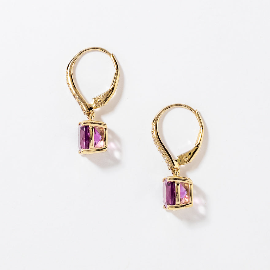 Amethyst Earrings with Diamond Accents in 10K Yellow Gold