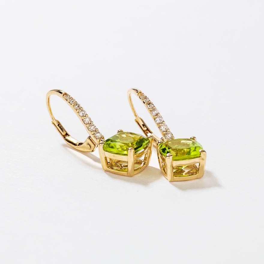 Peridot Earrings with Diamond Accents in 10K Yellow Gold