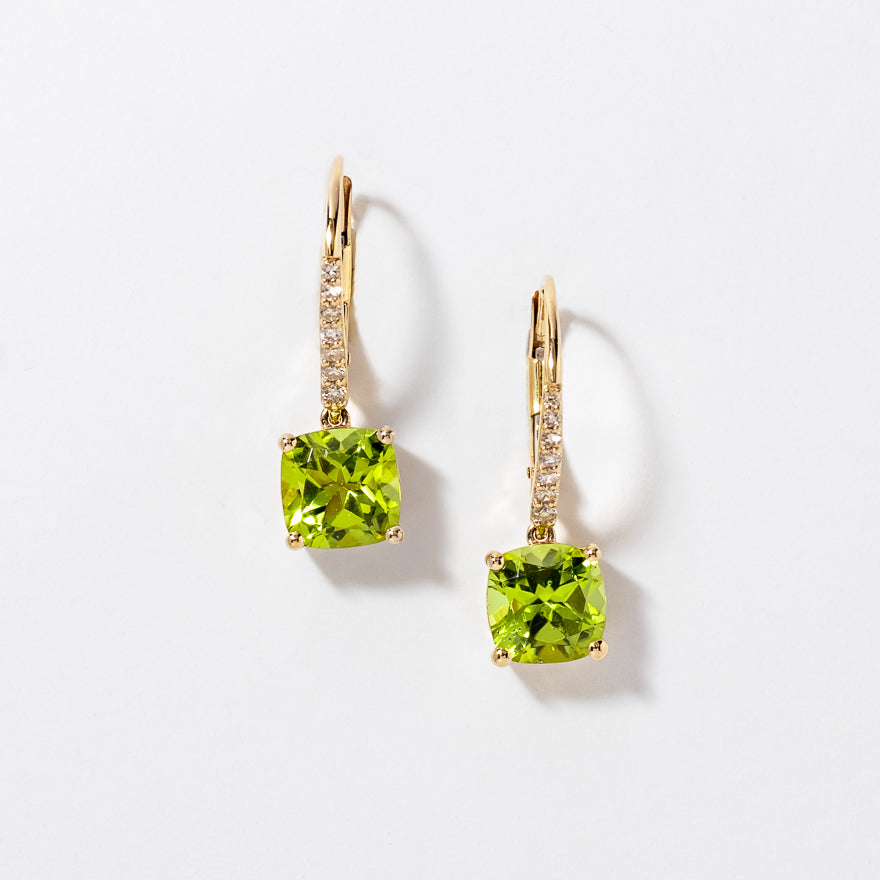 Peridot Earrings with Diamond Accents in 10K Yellow Gold