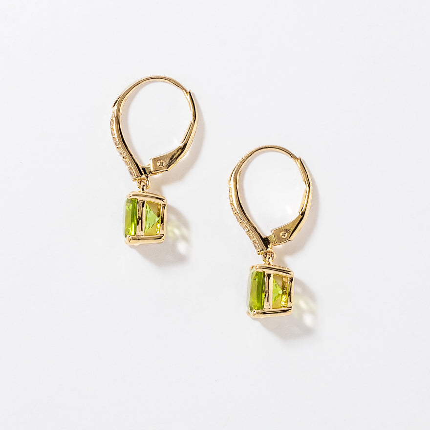 Peridot Earrings with Diamond Accents in 10K Yellow Gold