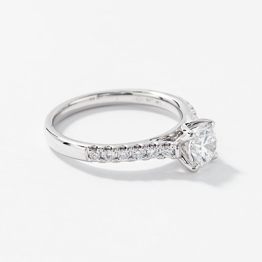 Lab Grown Round Cut Diamond Engagement Ring 14K White Gold (1.00ct