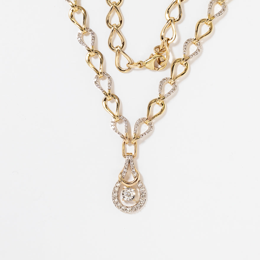 Diamond Drop Necklace in 10K Yellow Gold (1.40 ct tw)