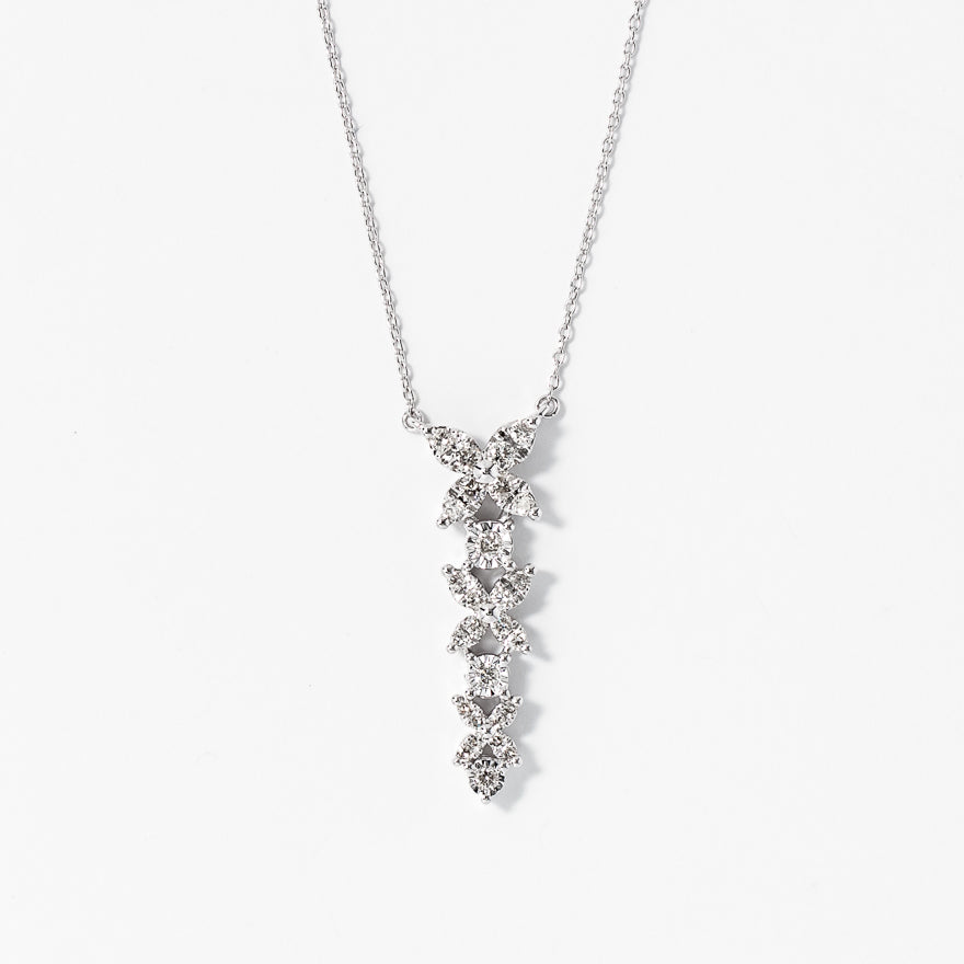 Diamond Cluster Necklace with Petal Motif in 10K White Gold (0.38 ct t